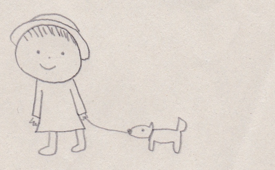 愛犬と散歩をしている彼女のイラスト…彼女が描きました。