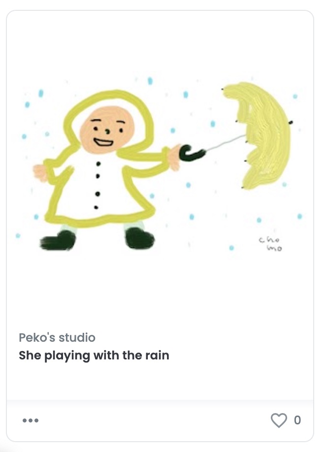 This illustration was drawn by my girlfriend. Her wish...love and peace are included in the illustration. The message in this illustration is...she wears rain feathers and is playing in the rain while turning her umbrella by hand.